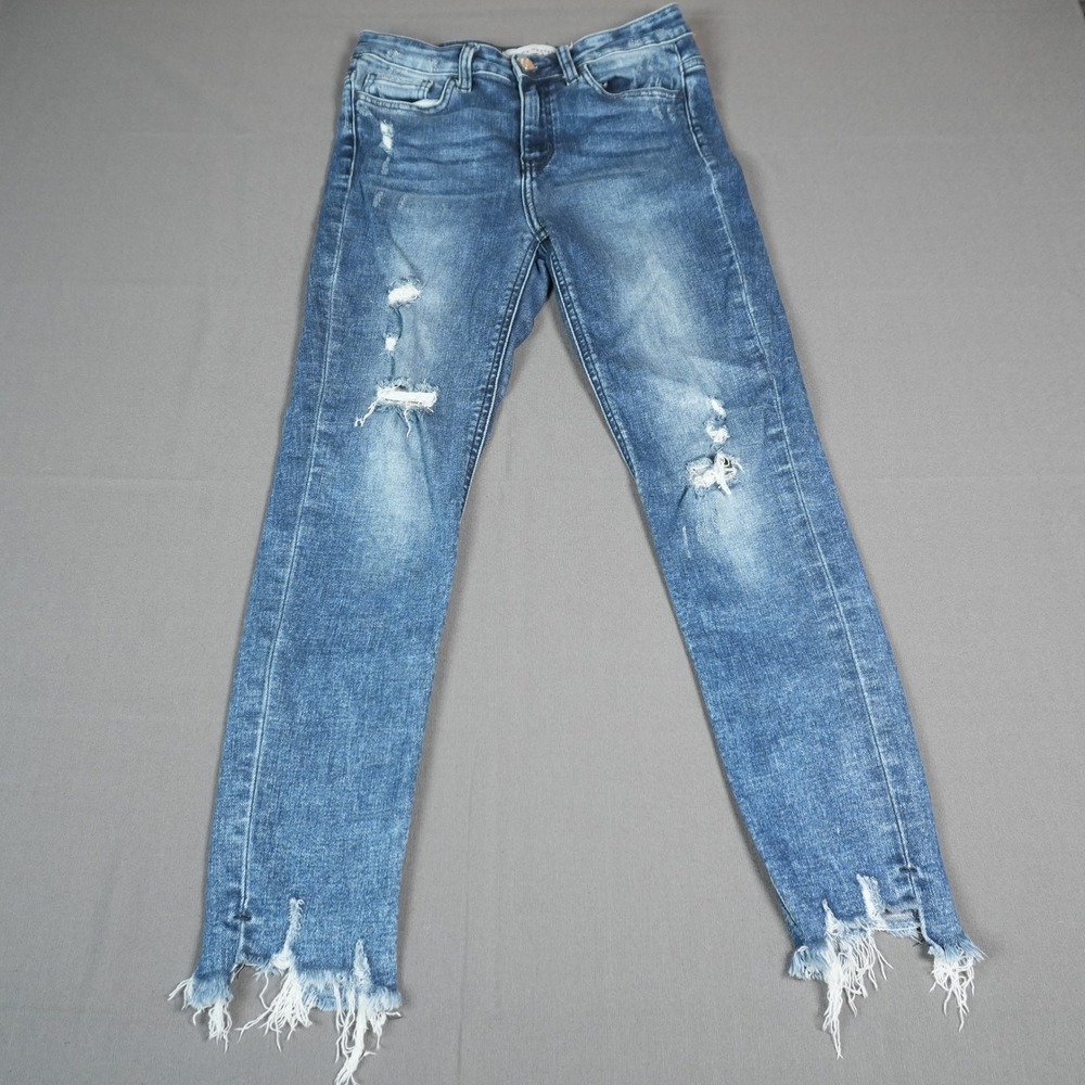 Flying Monkey Distressed Skinny Jeans Womens Size 27 Stretch Raw Hem Ankle